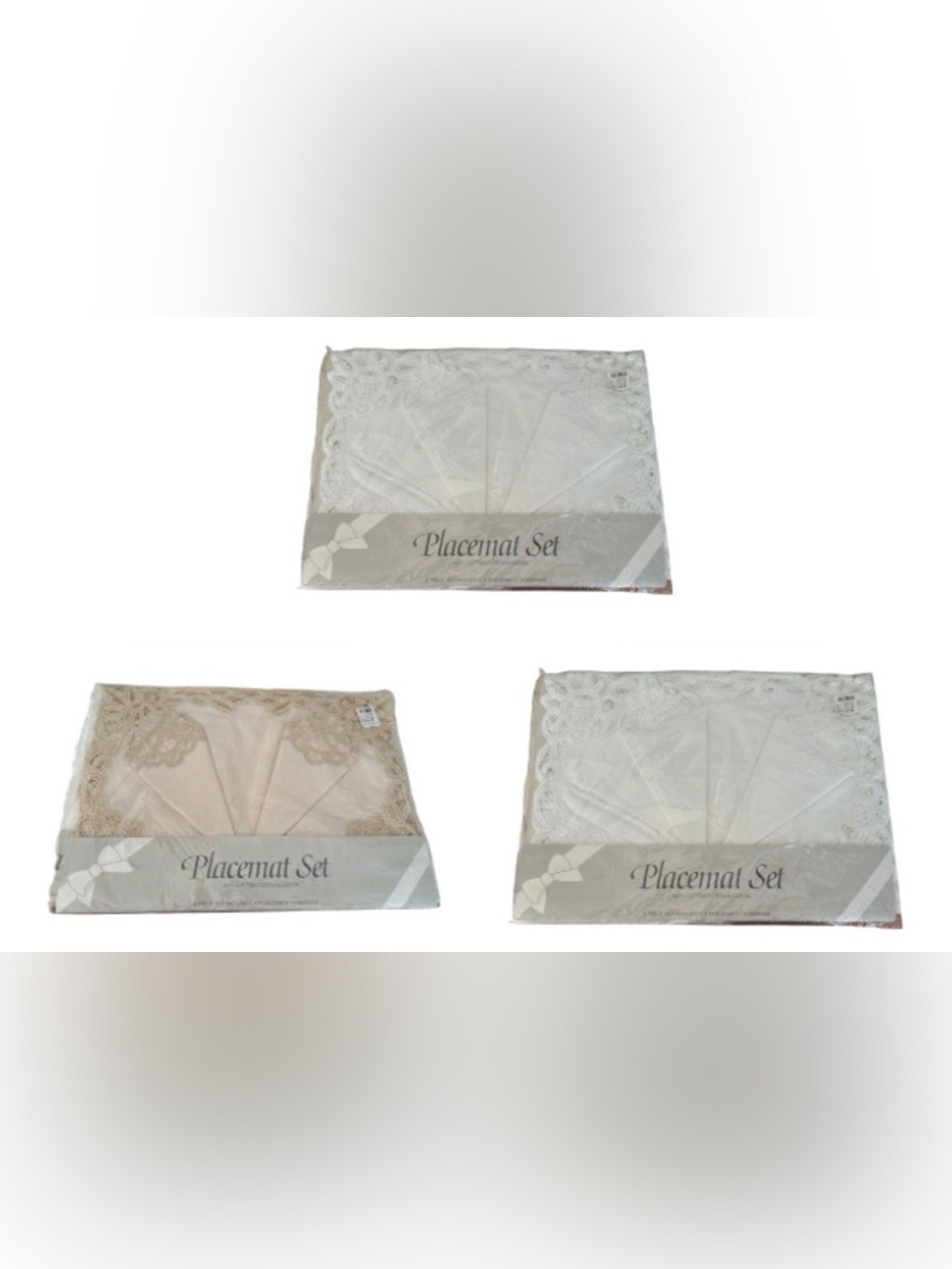 24 PC TABLE LINENS COTTON LACE CREAM & WHITE 12 PLACEMENTS & 12 NAPKIN SETS
